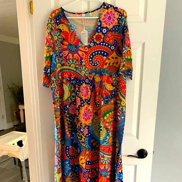 Paisley boho dress large vneck new nwt - Picture 2 of 5